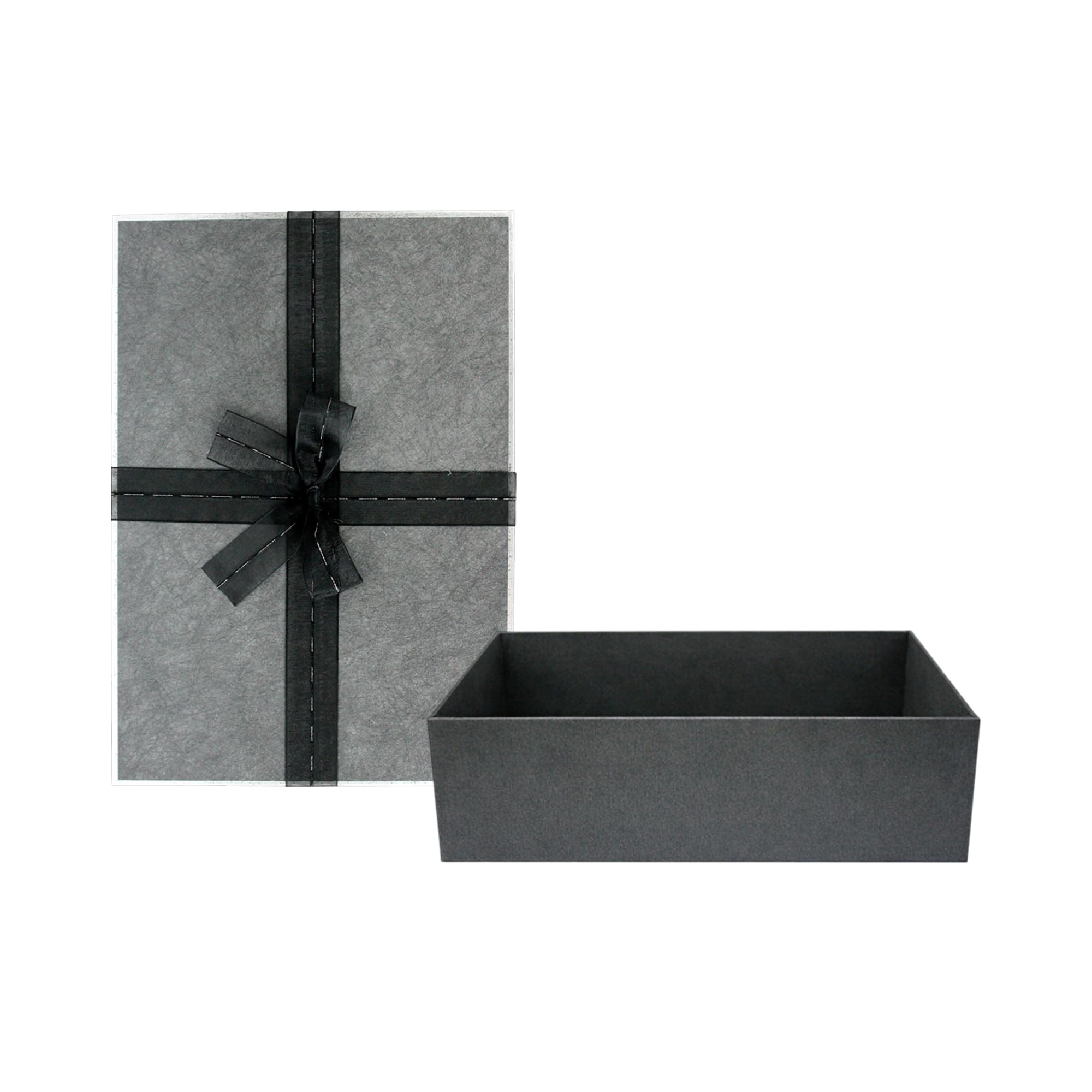 Emartbuy Dark Grey Rigid Gift Box with Ribbon – 24.5 x 17 x 6.5 cm – Luxury Cardboard Presentation Box | Premium Packaging for Hampers, Birthdays, Weddings, Corporate Gifting