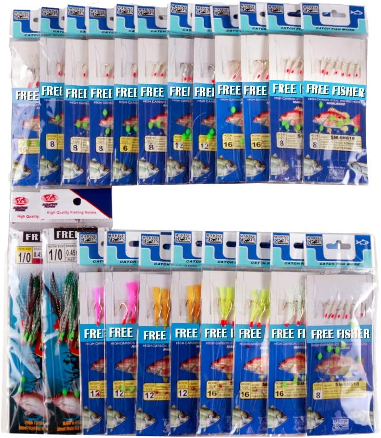 22 Packs Bait Rigs Saltwater, Saltwater Fishing Bait Rigs, Bait Rigs Fish Skin Feather Hooks for Freshwater, Glow Fishing Beads High Carbon Hooks for Freshwater : Sports & Outdoors