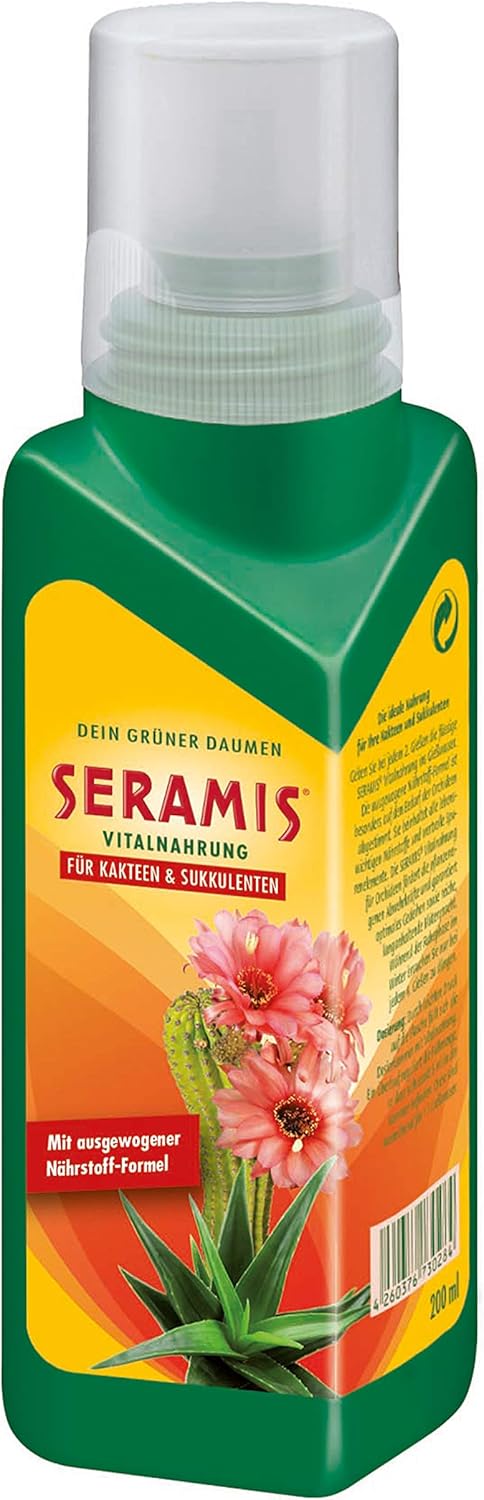 Seramis Flüssiger Pflanzendünger mit Dosierhilfe für alle Kakteen und Sukkulenten, Vitalnahrung, 200 ml, Grün