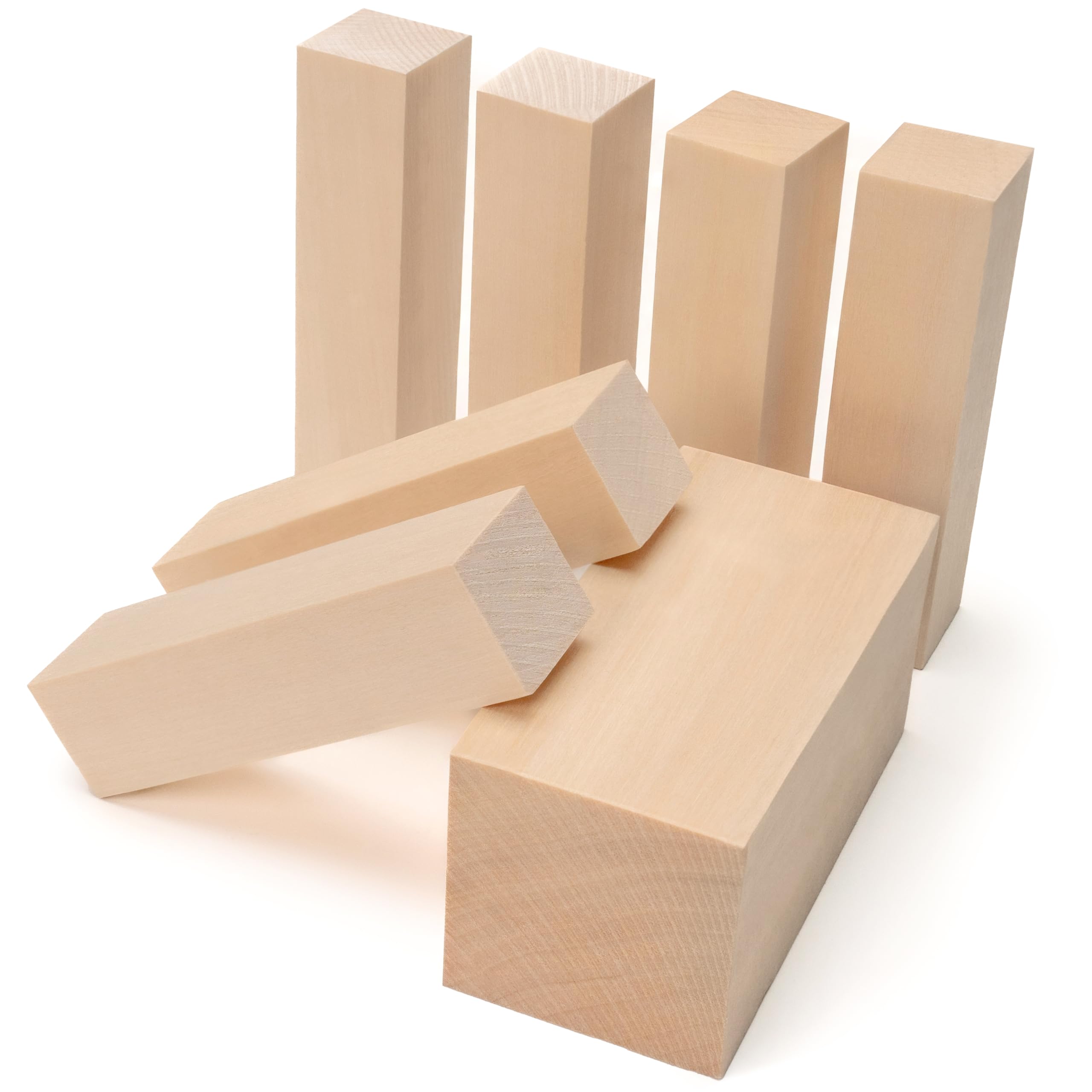 BeaverCraft Basswood Carving Blocks 7PCS Whittling Wood Kit - Soft Wood Block for Crafts, Basswood for Carving, Unfinished Wooden Blank Set BW7