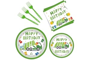 BQK 96 Pcs Garbage Truck Paper Plates Garbage Truck Birthday Decorations Garbage Truck Party Supplies Garbage Truck Party Favors