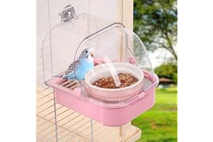 WQY GROCERYSHOP Bird Cage Feeder, No Mess Bird Feeders for Cage with Ceramic Bowl, Bird Bath Cage Accessories for Small and Medium Lovebirds Parakeets (Pink Bowl and Pink Box)