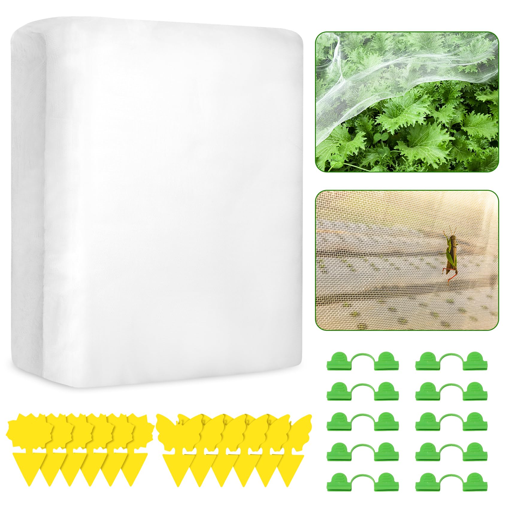 Insect Netting for Vegetables, 2.5x10M Garden Netting for Plants with 12 Sticky Traps & 10 Greenhouse Accessories, Garden Netting for Veg Patch Fine Mesh Effectively Preventing Pests and Birds