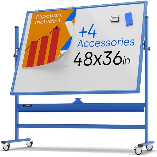 Retractable Board Rolling Dry Erase Board 48 x 36 - Large Portable Magnetic Whiteboard ...