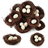Faux Bird Nests with Eggs for Holiday Crafts, 8 Pack (2 Sizes) + 16 Eggs | Rustic woodland accents for holiday tables, mantels and wreaths; 8 nests with speckled eggs make quick seasonal mini scenes