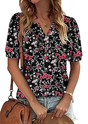 KISSMODA Women's Tunic Tops Casual V Neck Short