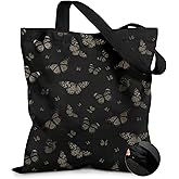 Miss Adola Canvas Tote Bag for Women – Aesthetic Canvas Bag with Zipper Cute Stylish Reusable Shoulder Totes for Shopping Work Daily Vacation, Black Butterfly