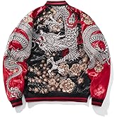 Sukajack Dragon Embroidery Mens Bomber Jacket Asian Style Windbreaker Zip Up Vintage Streetwear Casual Motorcycle Coat