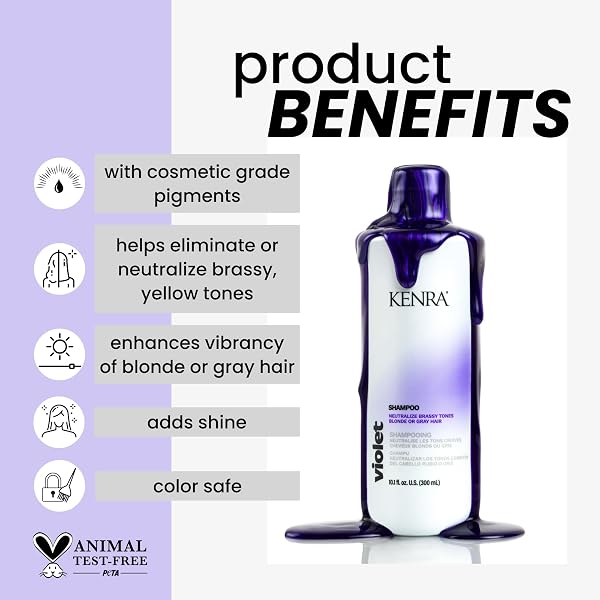 KENRA VIOLET SHAMPOO | ELIMINATES BRASSY TONES | PURPLE PIGMENT + DEPOSIT | NEUTRALIZES YELLOW | MOISTURIZES PROCESSED HAIR | ENHANCES VIBRANCY OF BLONDE OR GRAY HAIR | COLOR SAFE | 33.8 FL. OZ.