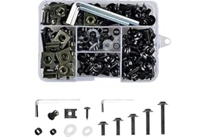 Alieemo 177 Pcs Motorcycle Fairing Bolt Kit, M5 M6 Fasteners Bolts Nut Clips Set, Aluminum Motorcycle Windscreen Screws, Universal Mounting Kits Washers Nuts Screws Assortment for Sport Bikes (Black)