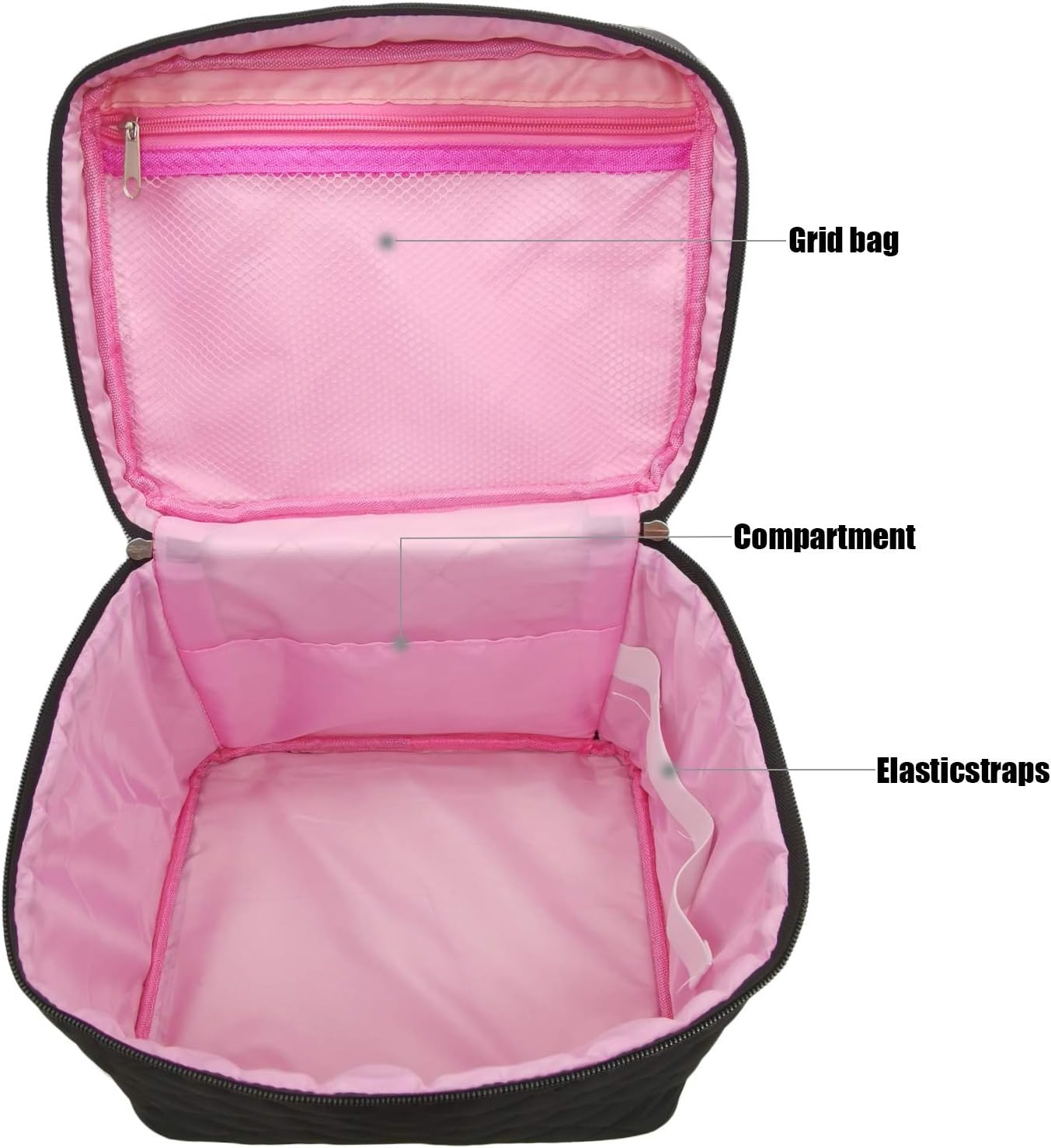 Large Make Up Bag,Portable Cosmetic Bag with Handle Zipper Waterproof Make Up Organizer Bag Travel Toiletry Bag for Women Girls (Black) - Image 4
