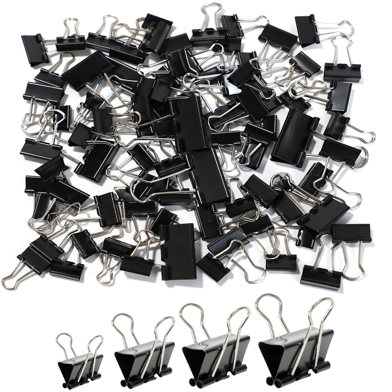 90PCS Binder Clips, Black Foldback Clips, 4 Sizes Bulldog Clips (15mm/19mm/25mm/32mm), Perfect for organising Your documents, Bills, Pictures and Snacks.