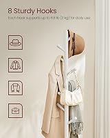 VASAGLE Coat Rack Freestanding 8 Hooks 3 Heights Rubber Wood Cloud White view 3