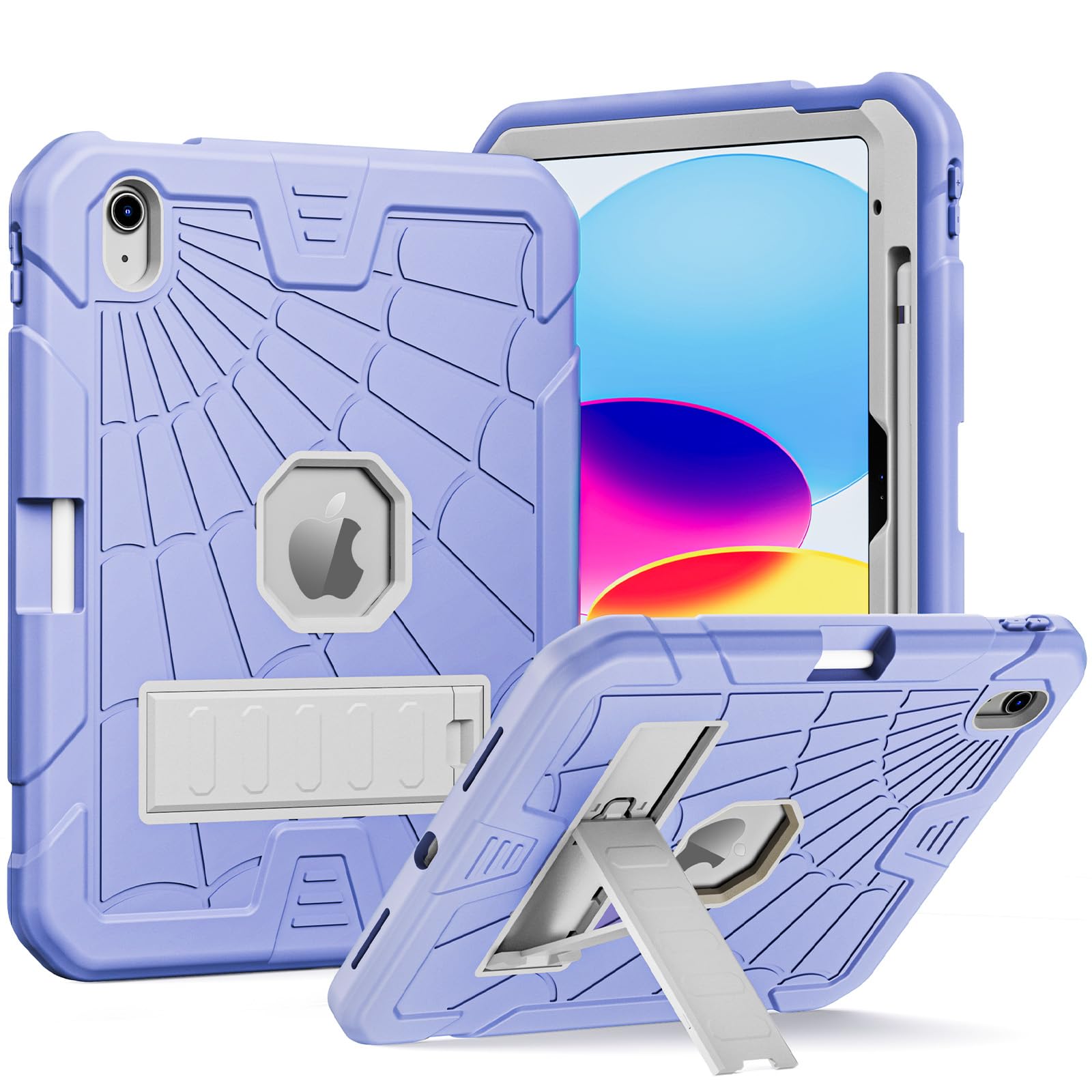 Herize iPad Case 10th Generation 2022 with Built-in Pencil Holder | 10.9 Inch iPad 10 Gen Silicone Bumper Stand Case for Kids | Purple