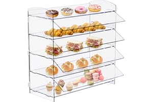 TIRYIUOU 4 Tier Acrylic Pastry Display Case Retail Display Shelf Clear Countertop Bakery Case for Cupcake Cookie Donut