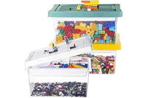 Loobuu Art Craft Storage Organizer Bins with Removable Tray - 3 Set Stackable Plastic Toy Chest Container Box for Bricks with Compatible Building Baseplate&Lid - Green+Yellow+White(14.37"x9.64"x6.69")