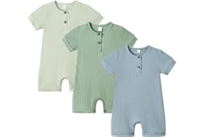 Bafeicao Baby Boy Girl 2/3 Pack Solid Romper Ribbed Short/Long Sleeve Bodysuit Jumpsuit Infant Knitted Outfits Clothes