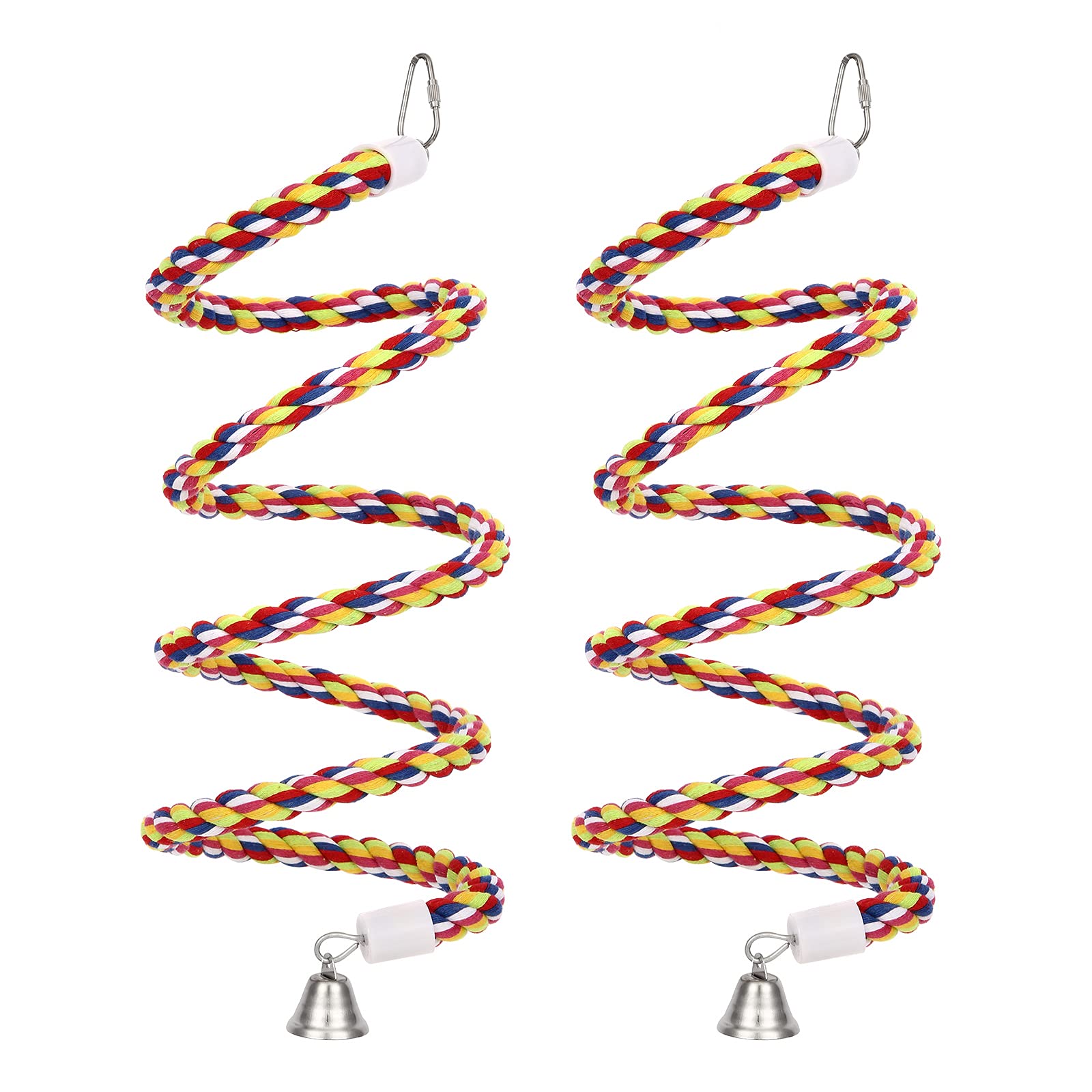 Photo 1 of 2Pcs 63'' Bird Rope Perches Birdcage Swing Toys 100% Cotton Natural Bird Perch Peck/Chewing with Bell Climbing Standing Bungee Parrot Toys for Small to Regular Size Parrot Cockatiel Birds