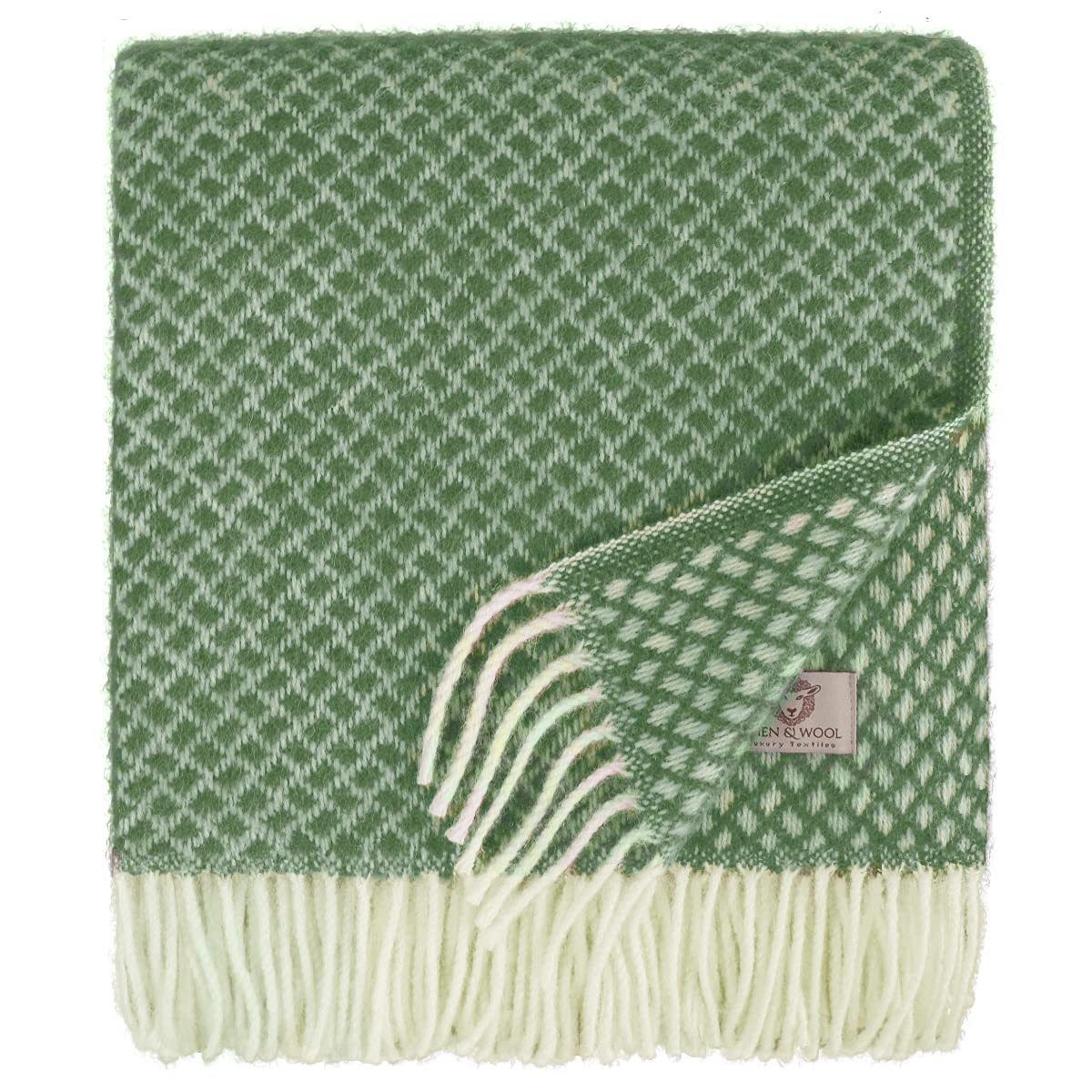 Linen & Cotton Beautiful Soft Wool Throw/Blanket Sofia - 100% Pure New Zealand Wool, Agave Green (130 x 170 cm) Knee Throw Warm Plaid Sofa Bed Couch Settee Chair Bedspread Single Double Lambswool