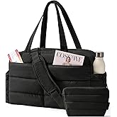 BAGSMART Gym Bag for Women, Lightweight Puffer Duffle Bag 2-PC Travel Bag, 31L Weekender Overnight Bag Quilted Carry On Tote Bag, Diaper Hospital Dance bag for Travel, Gym, Water Resistant, Black