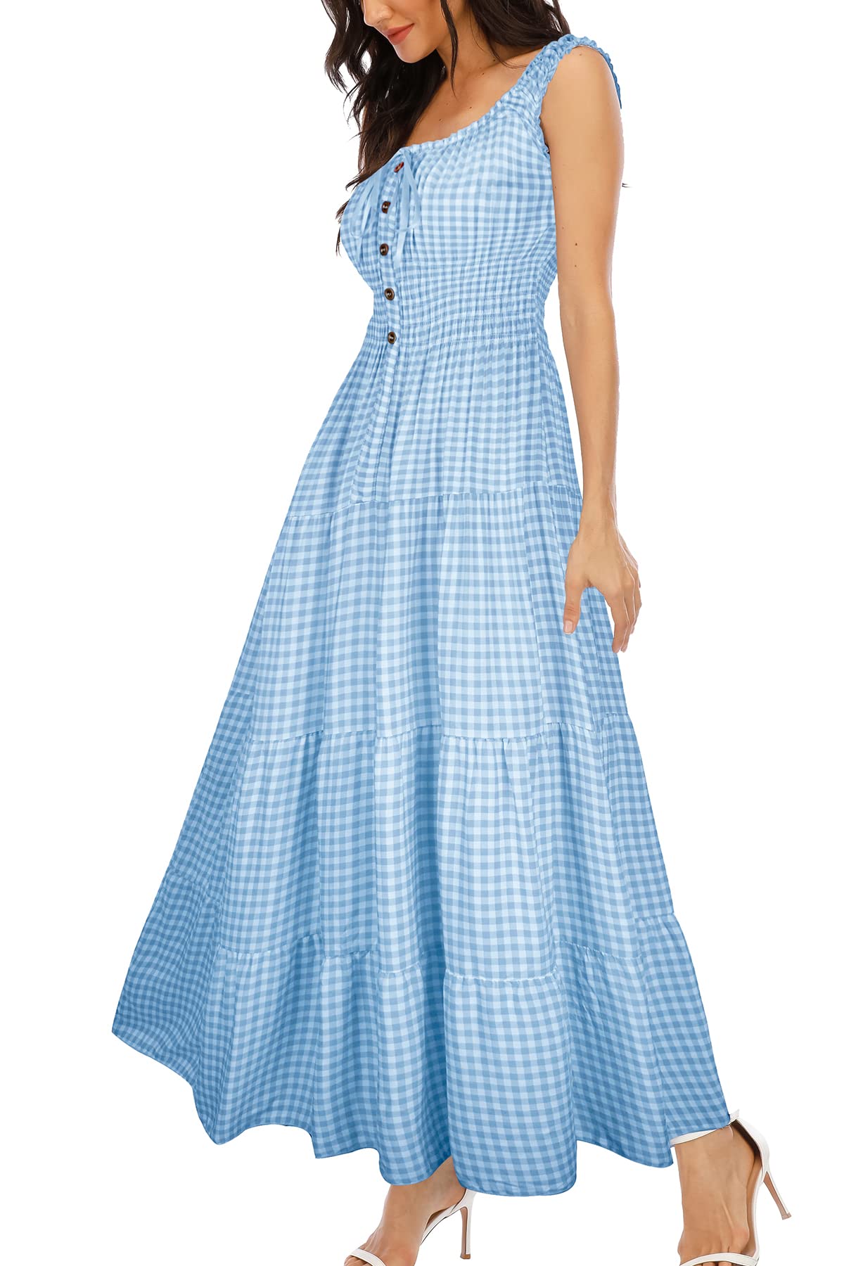 Photo 1 of OSTOO Women's 2025 Summer Boho Floral Print Tiered Casual Flowy Long Maxi Dress(Blue,XL)