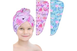Microfiber Hair Drying Towels for Kids, 2 Pack Wet Hair Towel Wrap Turban for Girls Children Women, Quick Dry Twisty Hair Tow