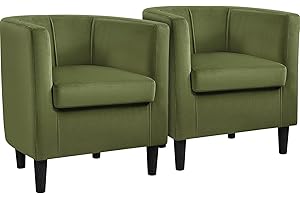 Yaheetech Velvet Accent Chair, Modern and Comfortable Armchairs, Upholstered Barrel Sofa Chair for Living Room Bedroom Waiting Room, Olive Green, 2pcs