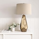 Abani Table Lamp Lia Faceted 31.5” – Modern Glam Gold Resin Base with Wheat Linen Shade – E26 Bulb Included – Elegant Desk La