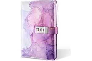 LXWHYP Diary with Lock, A5 Lockable Journal, PU Leather Combination Lock Diary, Lock Diary Planner Organizer for Men and Women, Office Product 8.6 x 5.9 in- Purple
