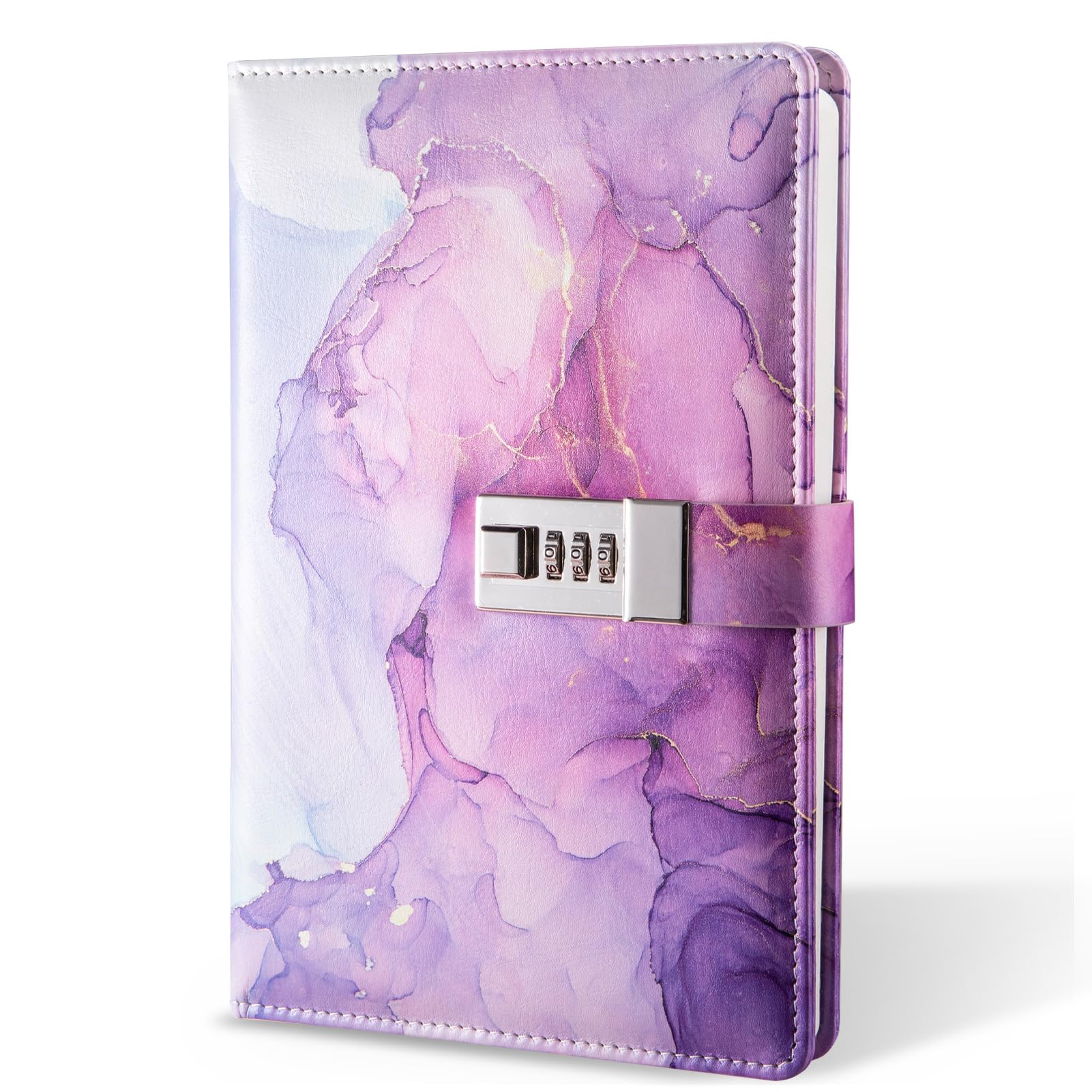 Photo 1 of Diary with Lock, A5 Lockable Journal, PU Leather Combination Lock Diary, Lock Diary Planner Organizer for Men and Women, Office Product 8.6 x 5.9 in- Purple
