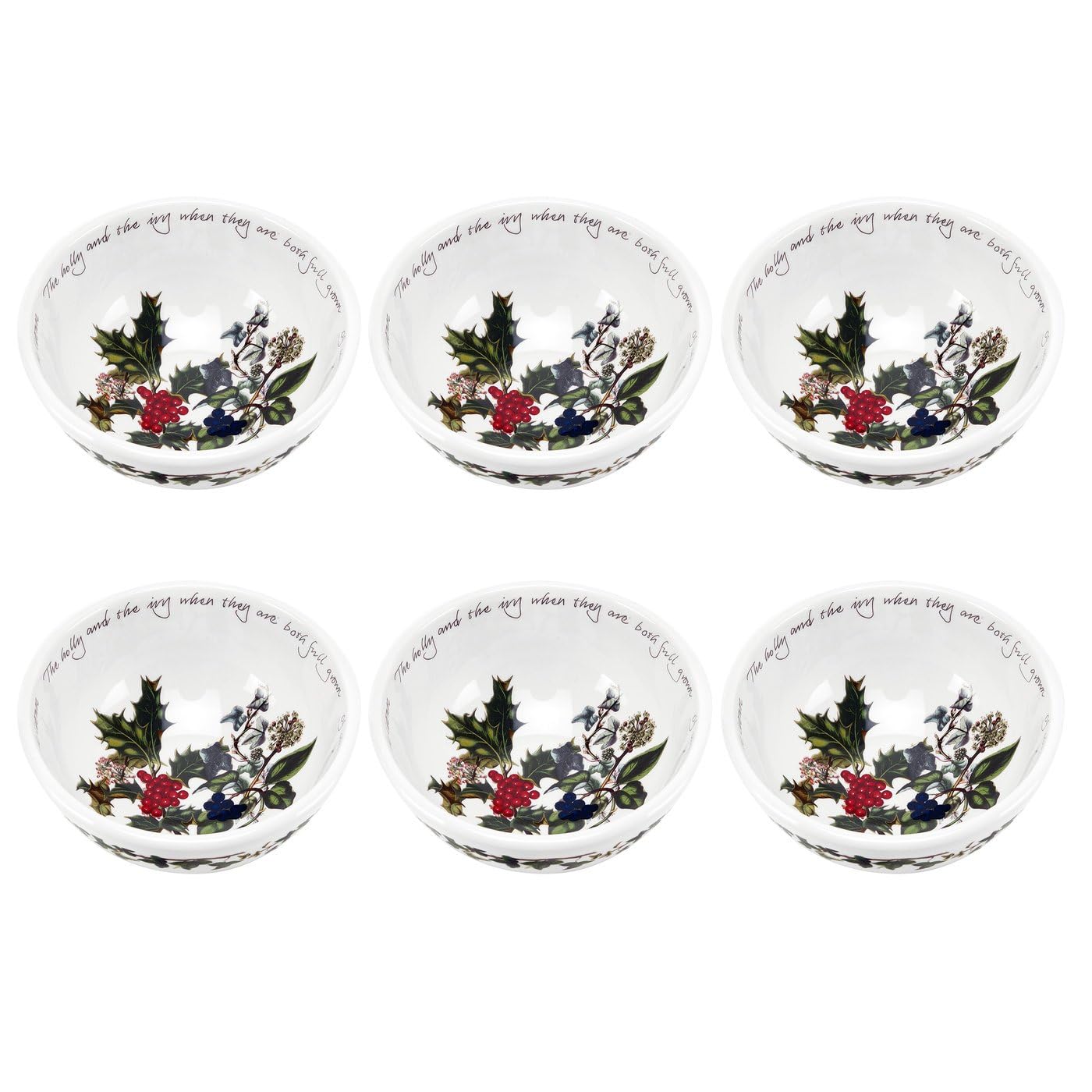 Portmeirion The Holly & Ivy Fruit Salad, Ceramic, Multi-Colour, Set of 6