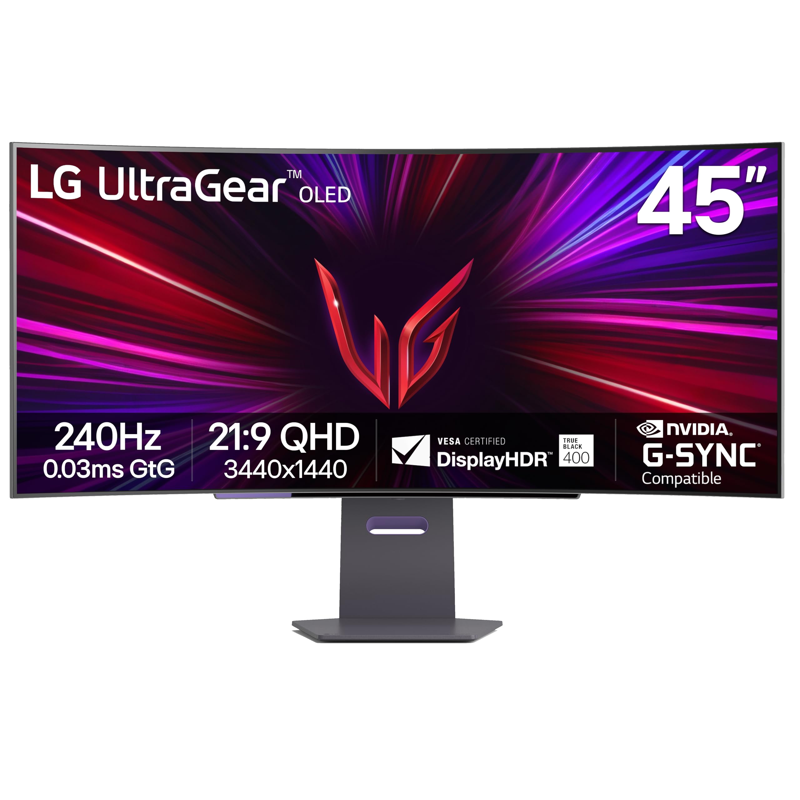 Photo 1 of LG 45GS95QE Ultragear OLED Curved Gaming Monitor 45-Inch WQHD 800R 240Hz 0.03ms DisplayHDR True Black 400 AMD FreeSync Premium Pro NVIDIA G-Sync HDMI 2.1 DisplayPort Tilt/Height/Swivel Stand - Black