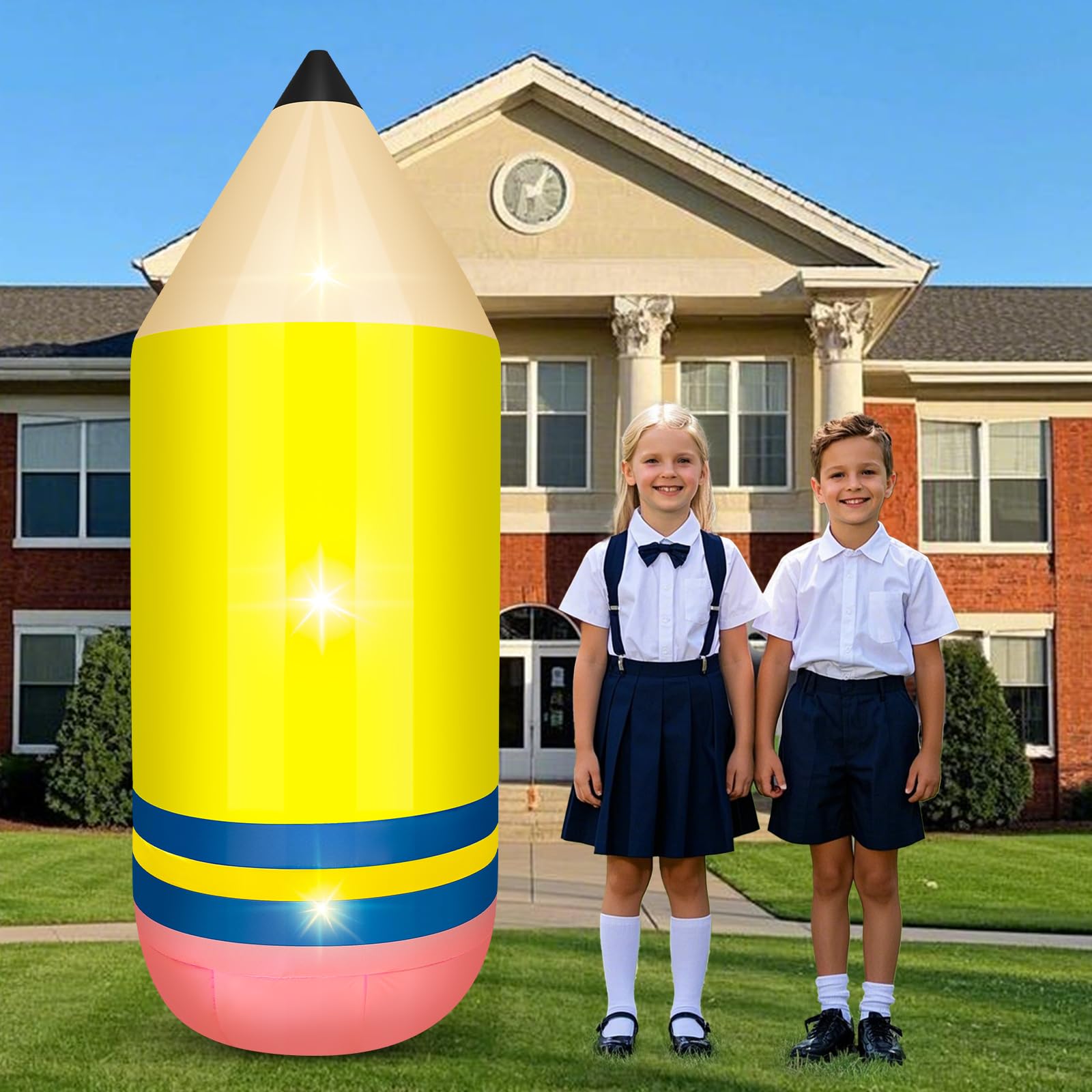 Photo 1 of 6FT Welcome Back to School Inflatable Decor,Giant Graduate Inflatable Pencil with 4 LED,Signable DIY Blow Up Pencil Sign,for First Day of School Classroom Party Take Photos to Commemorate Decor