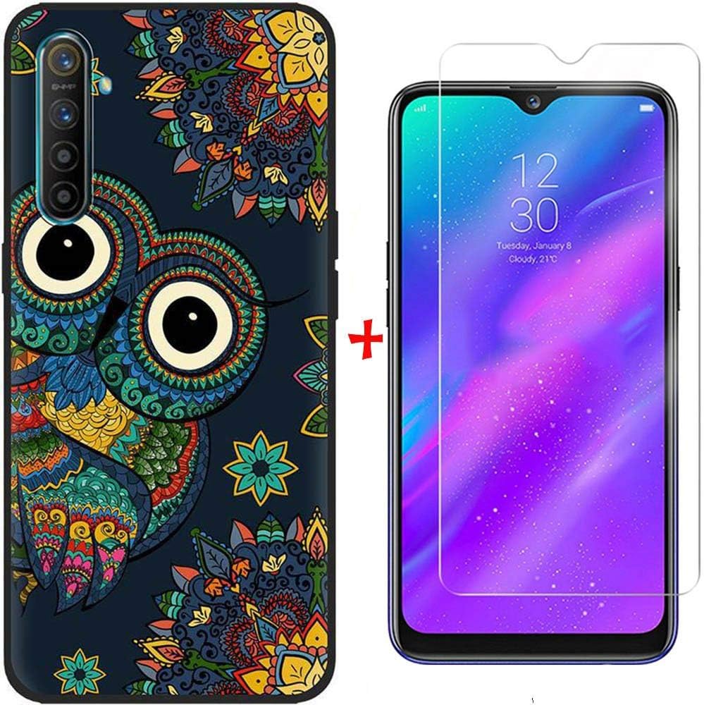 AIOIA For OPPO Realme X2 Case with Screen Protector,Soft Flexible TPU Cover+9H Tempered Glass Film for OPPO Realme X2