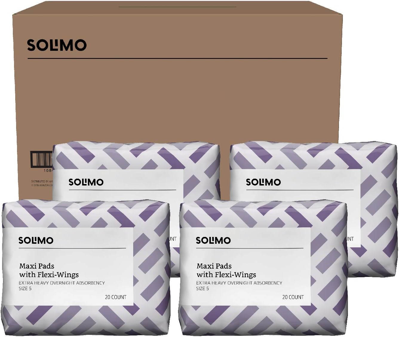  Brand - Solimo Thick Maxi Pads with Flexi-Wings for Periods, Extra Heavy Overnight Absorbency, Unscented, Size 5, 80 Count, 4 Pack: Health & Personal Care