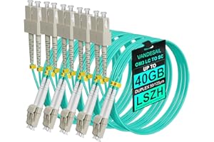 VANDESAIL LC to SC 5 Pack Fiber Patch Cables, Fiber Jumper Optical OM3 Duplex Multi Mode Patch Cords -2m(6.56ft) LSZH 50/125µm