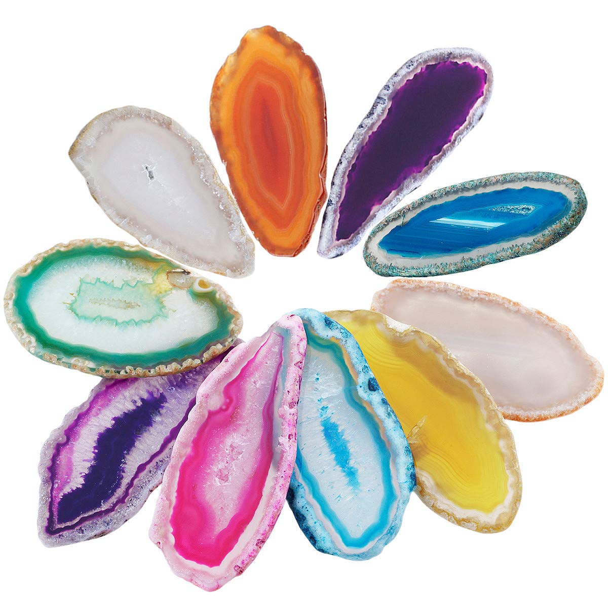 Nupuyai 10 pcs Multicolour Undrilled Agate Light Table Slices, Irregular Polished Geode Agate Slab Cards for Home Wedding Party Decor