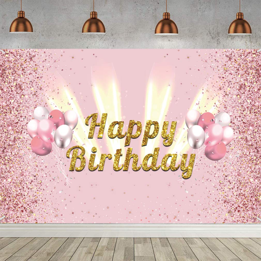 Happy Birthday Backdrop Banner Background 11th 13th 16th 18th 21st 30th Birthday Decor for Girl/Woman, Fabric Sign Poster for Party, Glitter Pink