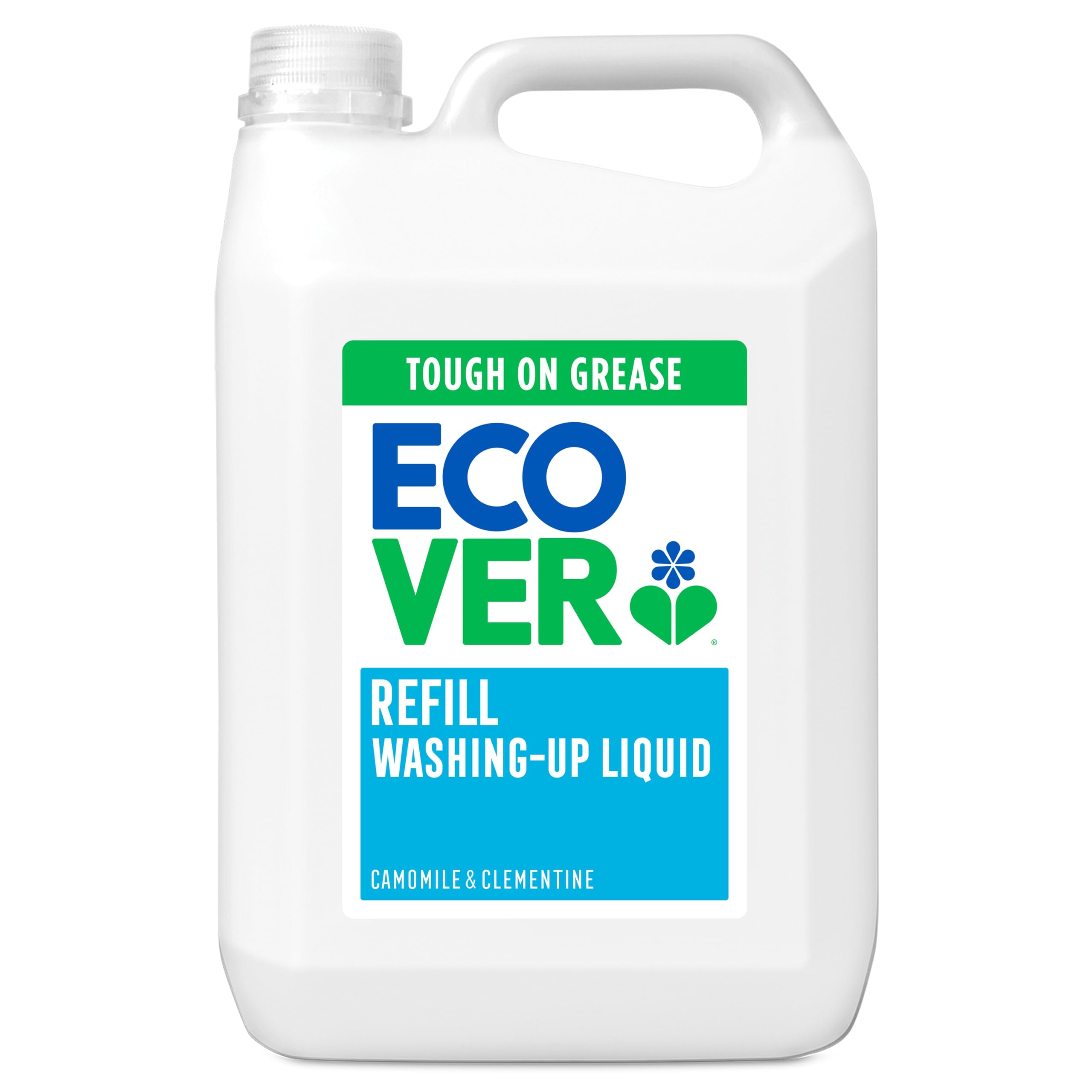 Ecover Washing Up Liquid Refill, Washing Up Soap, Tough on Grease and Grime, Fresh Camomile & Clementine Scent, 1 x 5L