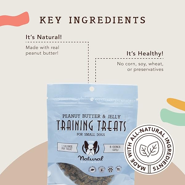 NATURAL DOG COMPANY TRAINING TREATS, PEANUT BUTTER AND JELLY, TINY SIZE, ALLERGEN-FREE INGREDIENTS, 8 OZ BAG