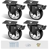 ASHGOOB 4" Swivel Plate Casters, 1200Lbs Capacity with Brake | Black, 4-Pack, PU Wheels, Double Ball Bearings, Quiet &amp; Non-Marking, for Workbenches &amp; Carts