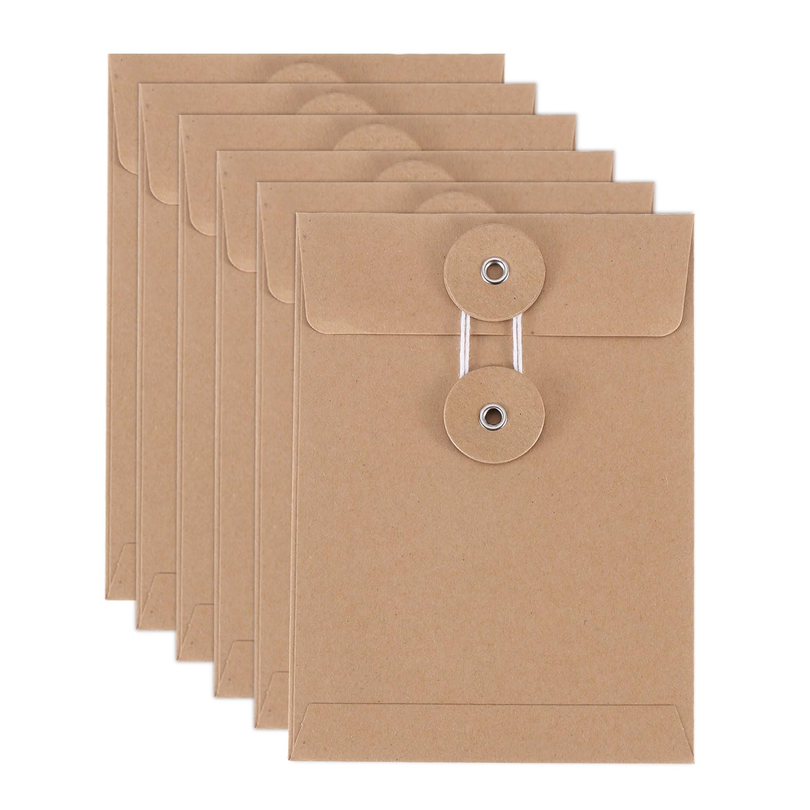 PATIKIL 6 Pcs Kraft Paper Envelope with String Tie Closure, 5.5 x 4 Inch Vintage Envelopes File Folder Bag for Office Business Home Card Storage Document Organize, Brown