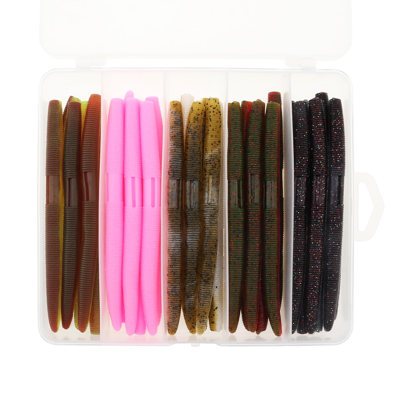 OriGlam 30pcs Soft Plastic Bait Bass Fishing Lure Kit - Senko Worms Wacky Worm Rig for Bass, Trout, Salmon, Walleye Fishing