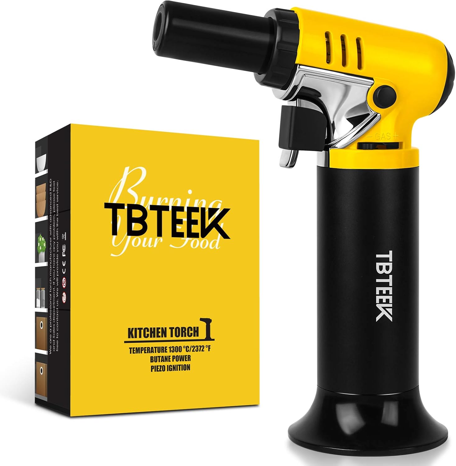 TBTEEK Kitchen Torch, OneHand Operation Butane Torch Lighter with Gas Gauge, Adjustable Flame