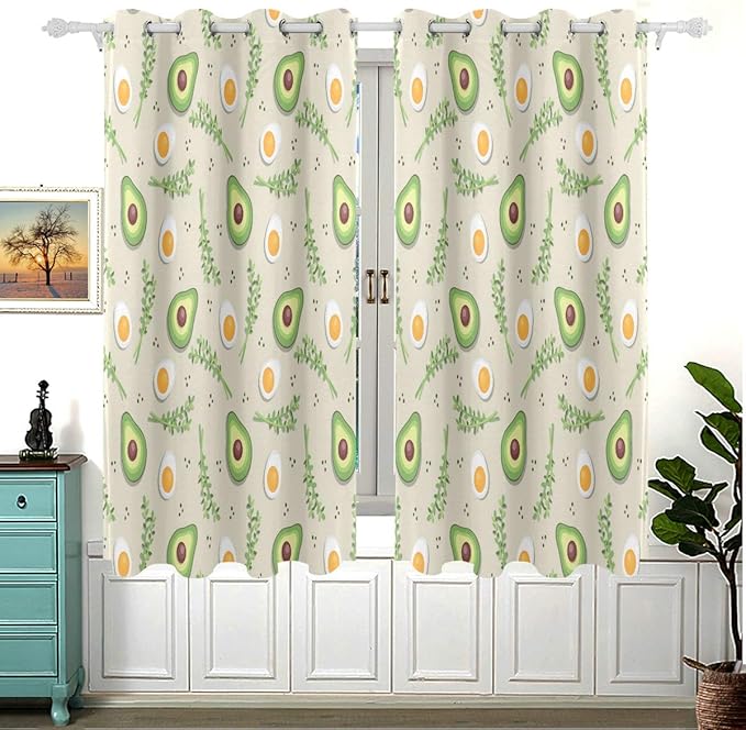 Cortinas para ventana, aguacate y huevo, oscurecimiento térmico, para