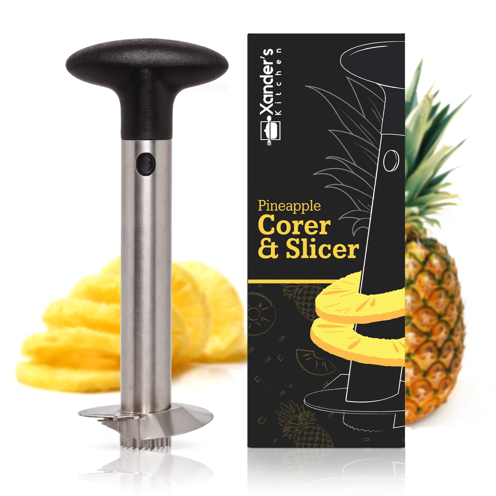 Xander's Kitchen Pineapple Corer Peeler Slicer Fruit Cutter Stainless Steel Tool Kitchen Easy Use Heavy Duty Core Remover