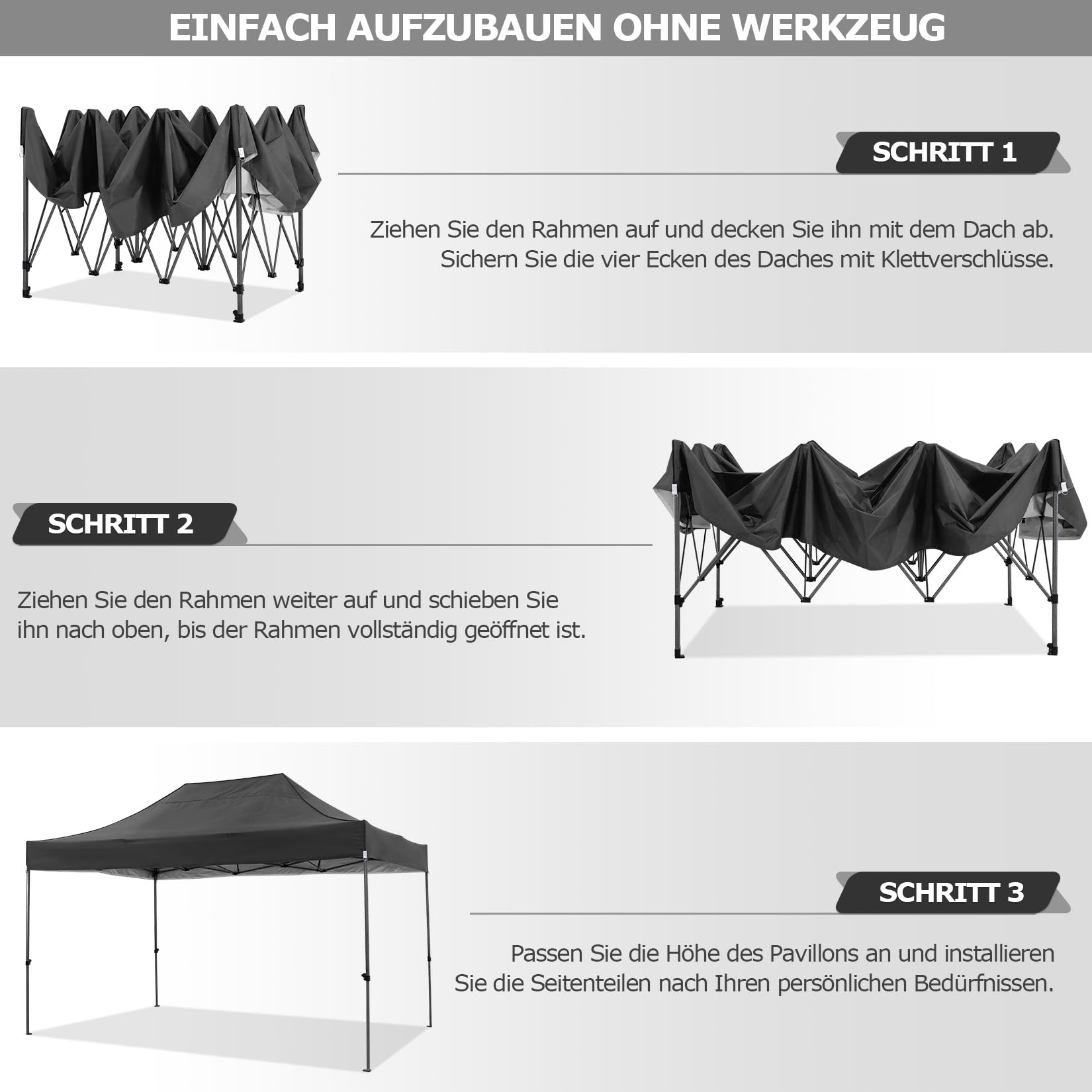 COBIZI Pavillon 3x4,5 Wasserdicht Stabil Winterfest mit Seitenwand,Schwarz 3