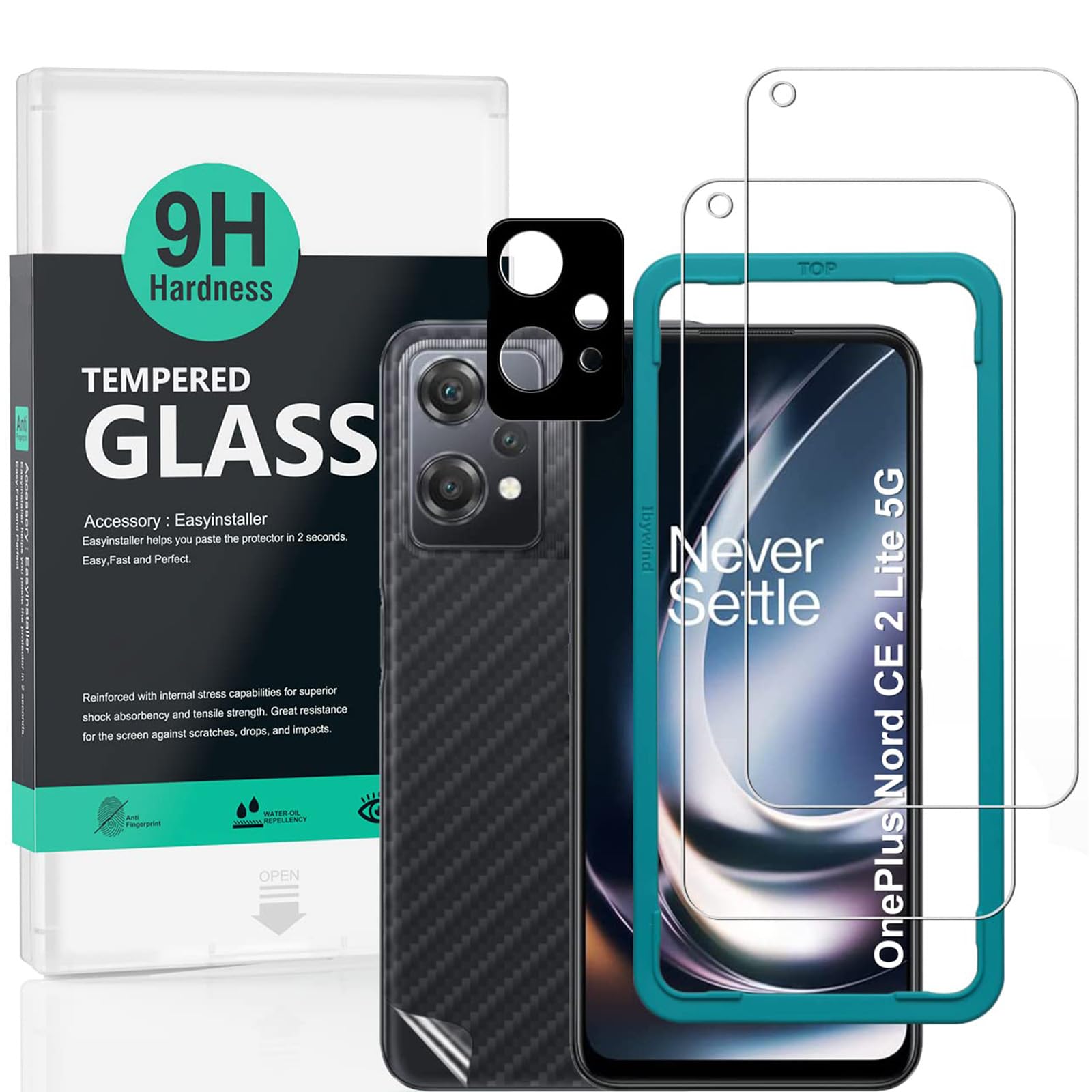 Ibywind Screen Protector For Oneplus Nord CE 2 Lite 5G 6.59"[2 Pack],9H Hardness Tempered Glass,With 1Pc Camera Lens Protector,Easy to Install