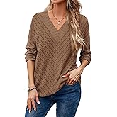 Dokotoo Long Sleeve Shirts for Women 2025 Fall V Neck Knitted Pullover Tunic Tops Womens Blouses Dressy Casual