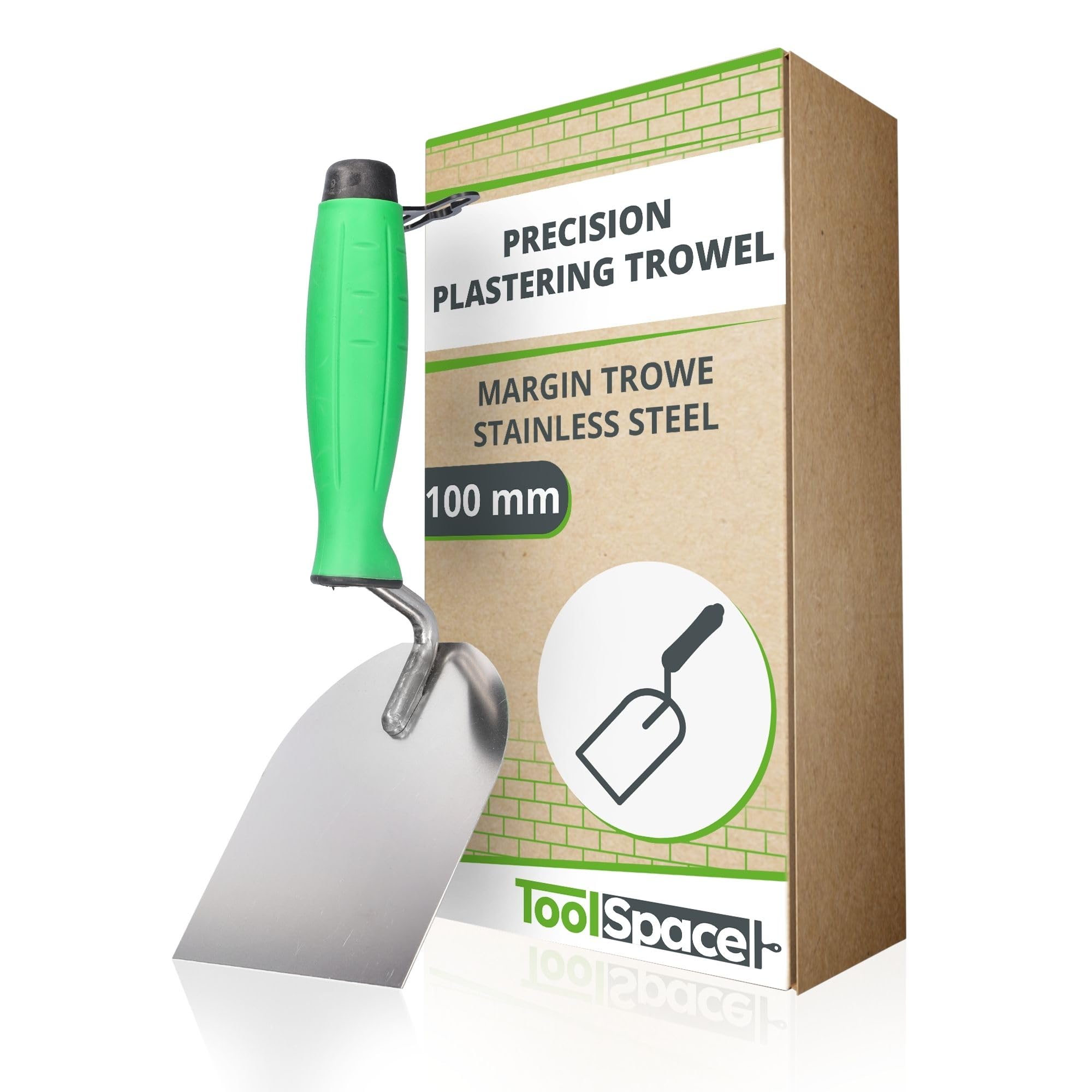 ToolSpace Precision plastering trowel made of stainless steel with rubberised handle, 100 mm, precise tool for applying mortar
